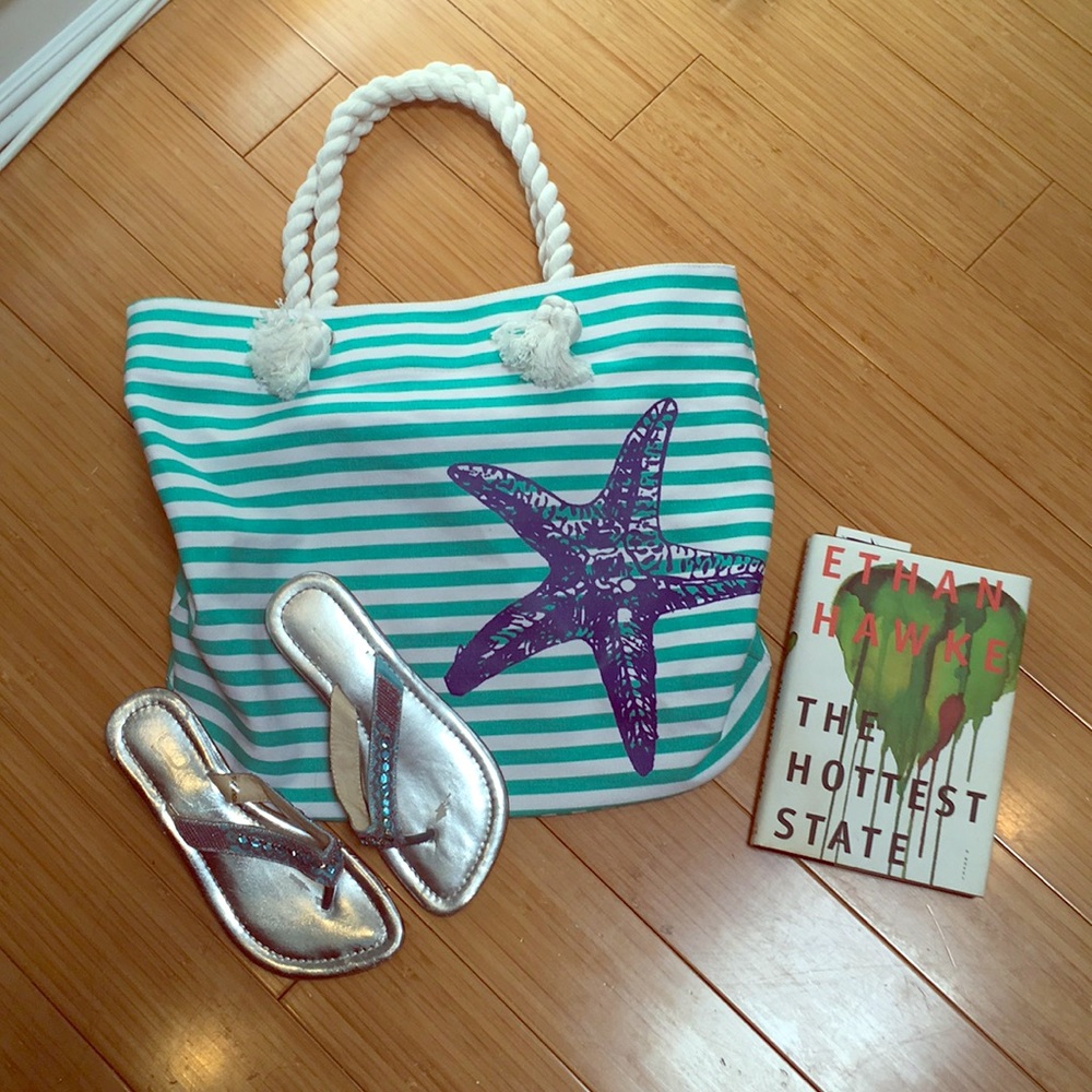 Turquoise Striped Beach Bag